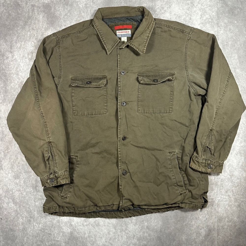 Vintage Old Navy Painters Jeans Chore Coat XL Olive Green Fleece Lined Jacket